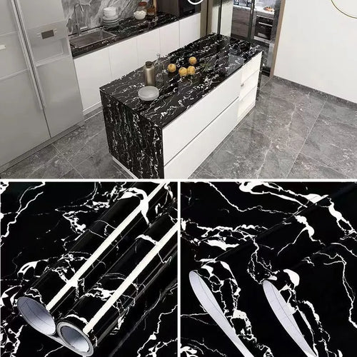 6M Vinyl Oil Proof Marble Wallpaper for Kitchen Countertop Cabinet