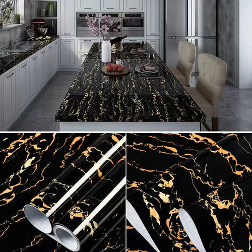 6M Vinyl Oil Proof Marble Wallpaper for Kitchen Countertop Cabinet