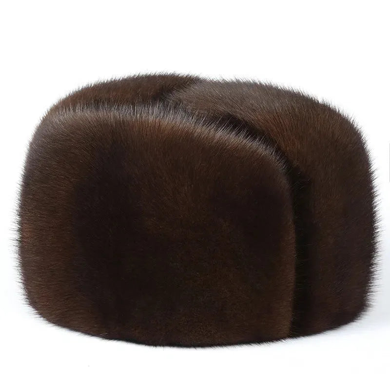 New Sale Luxury Winter Man Top Real Mink Fur Bomber Hat Male Genuine