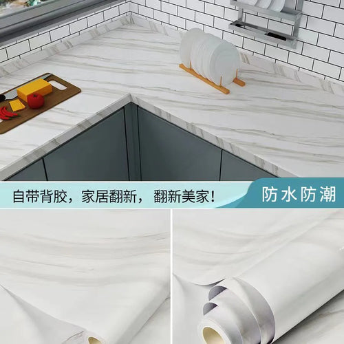 6M Vinyl Oil Proof Marble Wallpaper for Kitchen Countertop Cabinet