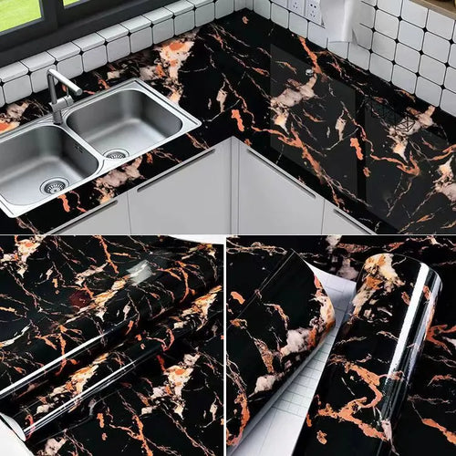 6M Vinyl Oil Proof Marble Wallpaper for Kitchen Countertop Cabinet