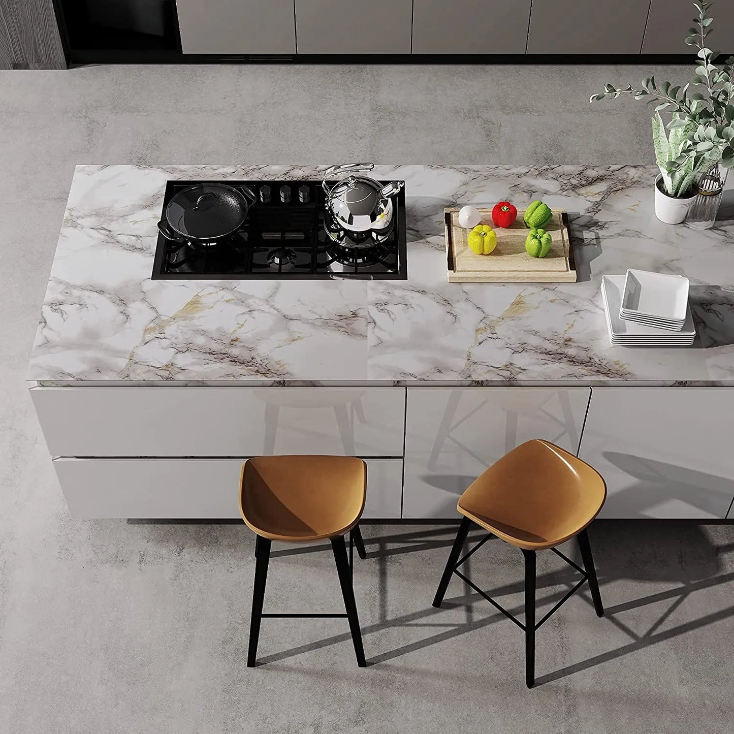 6M Vinyl Oil Proof Marble Wallpaper for Kitchen Countertop Cabinet