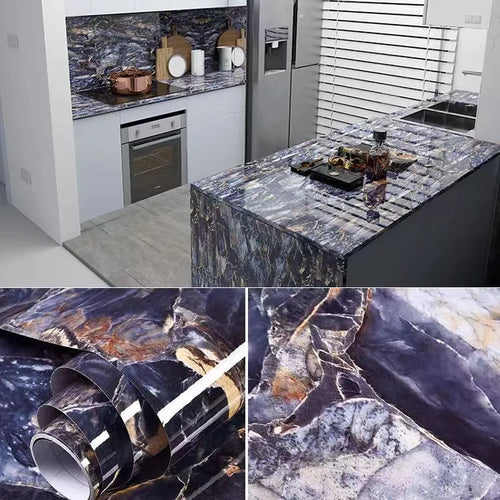 6M Vinyl Oil Proof Marble Wallpaper for Kitchen Countertop Cabinet