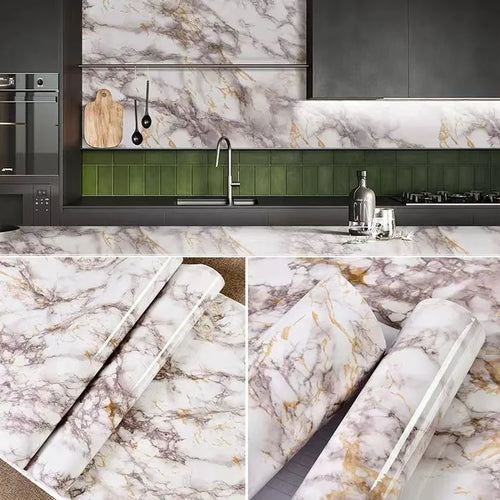 6M Vinyl Oil Proof Marble Wallpaper for Kitchen Countertop Cabinet